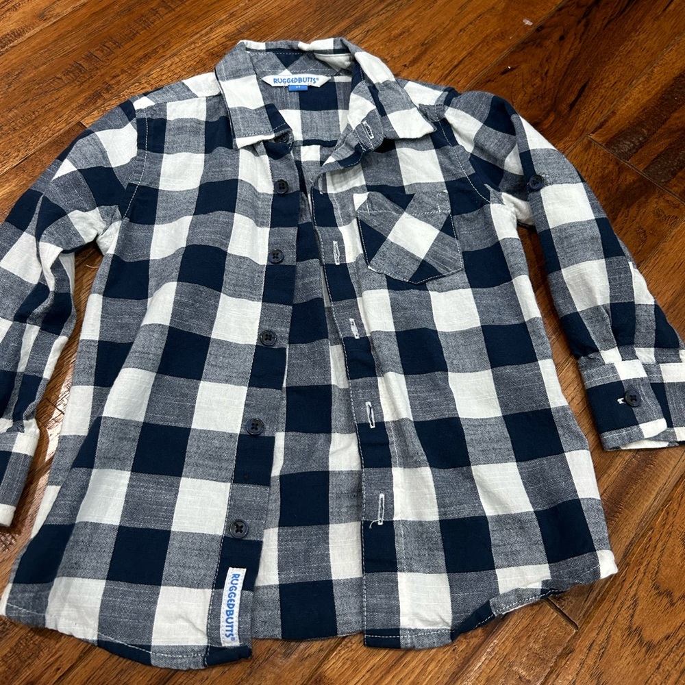 Rugged Butts 3T Cotton Button Down Plaid Shirt